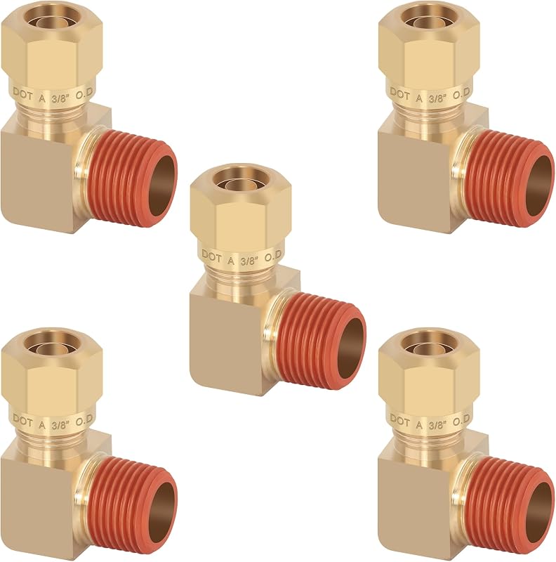Conexão cotovelo 90° de latão HASAOMOI 3/8" NPT x tubo 3/8" – Kit com 5 unidades