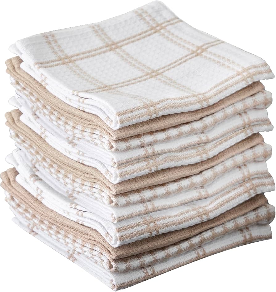 T-Fal Premium Waffle Dish Cloths: Highly Absorbent, Super Soft Long Lasting - 100% Cotton, 12"x13" Towel for Cleaning & Drying, (12-Pack), Sand