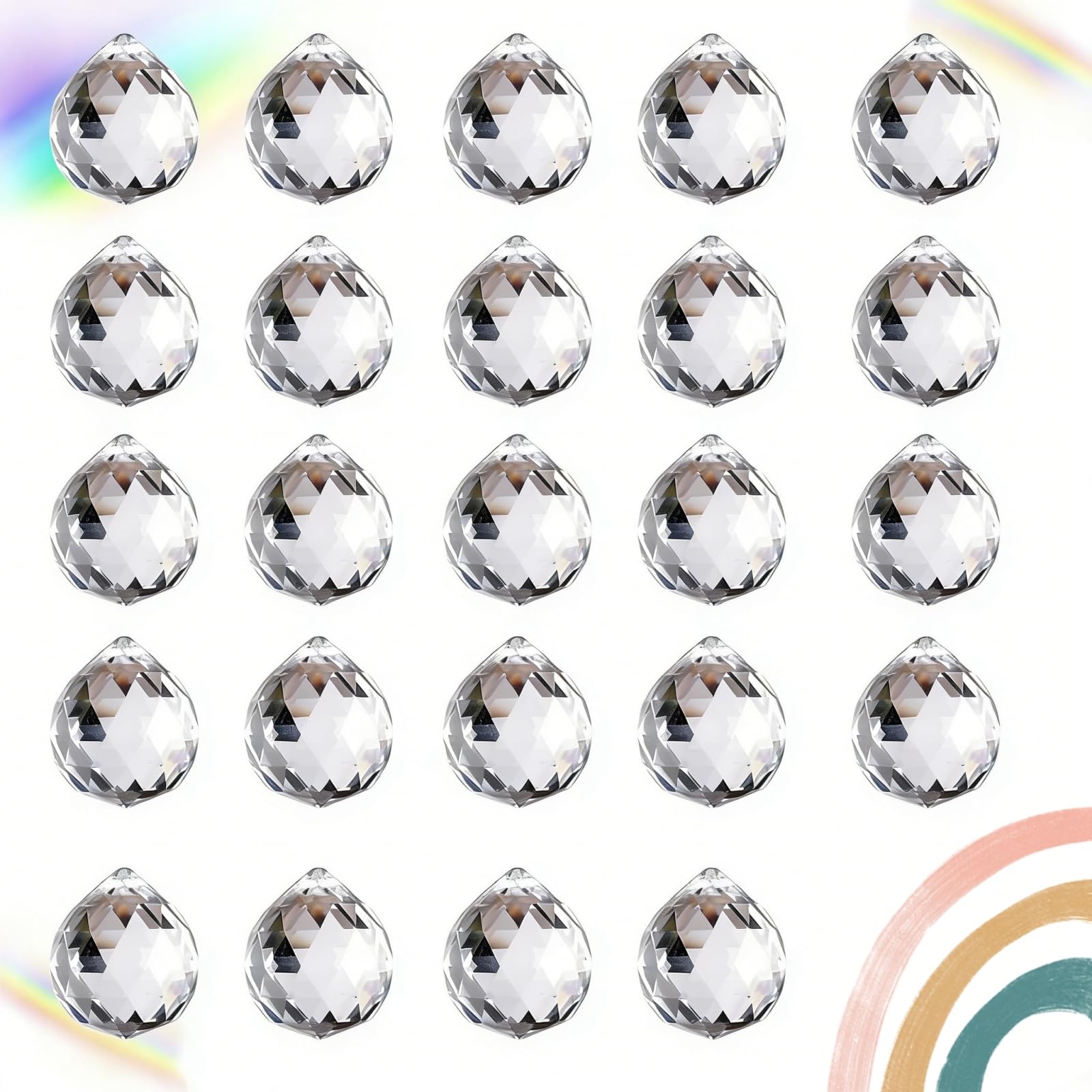 24 Pz Prisma Sfera di Cristallo,Cristalli a Forma di Diamante da Appendere,Cristallo Palla di Vetro Pendente Decorazione per Lampadari a Soffitto,Finestre,Giardini (24 * 20MM)