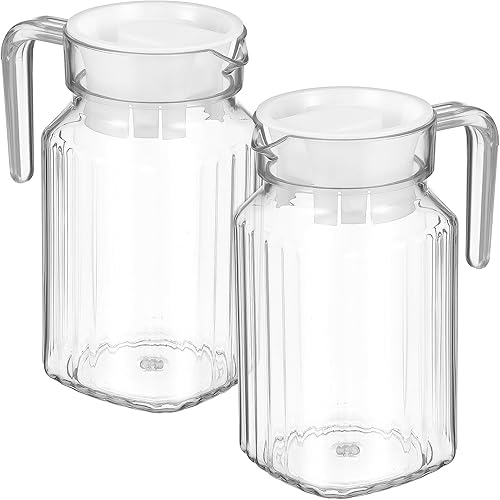 Artibetter Jarra de agua de plástico, 2 unidades, jarra de plástico con tapa y asa, jarra de bebida de 20.3 fl oz, jarra de jugo para refrigerador,