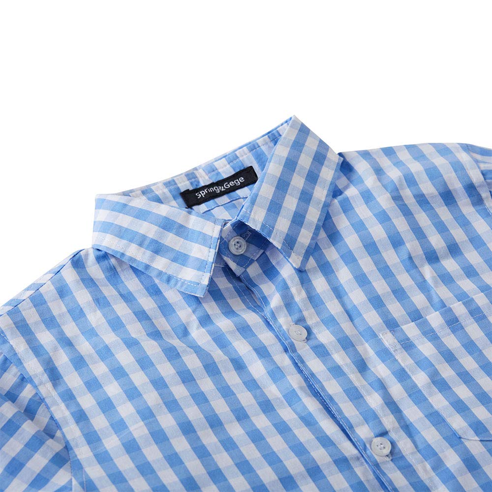 Spring&Gege Camicia a Maniche Lunghe da Ragazzo in Popeline Scozzese con Bottoni