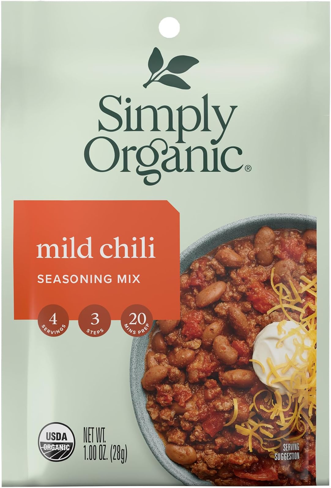 Simply Organic Mild Chili, Seasoning Mix, Certified Organic, 1-Ounce Packets (Pack of 12)