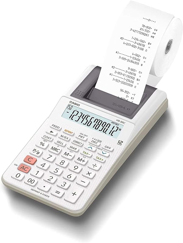 HR-8RC-WE Printer Calculator, Handy Type, 12 Digits,White