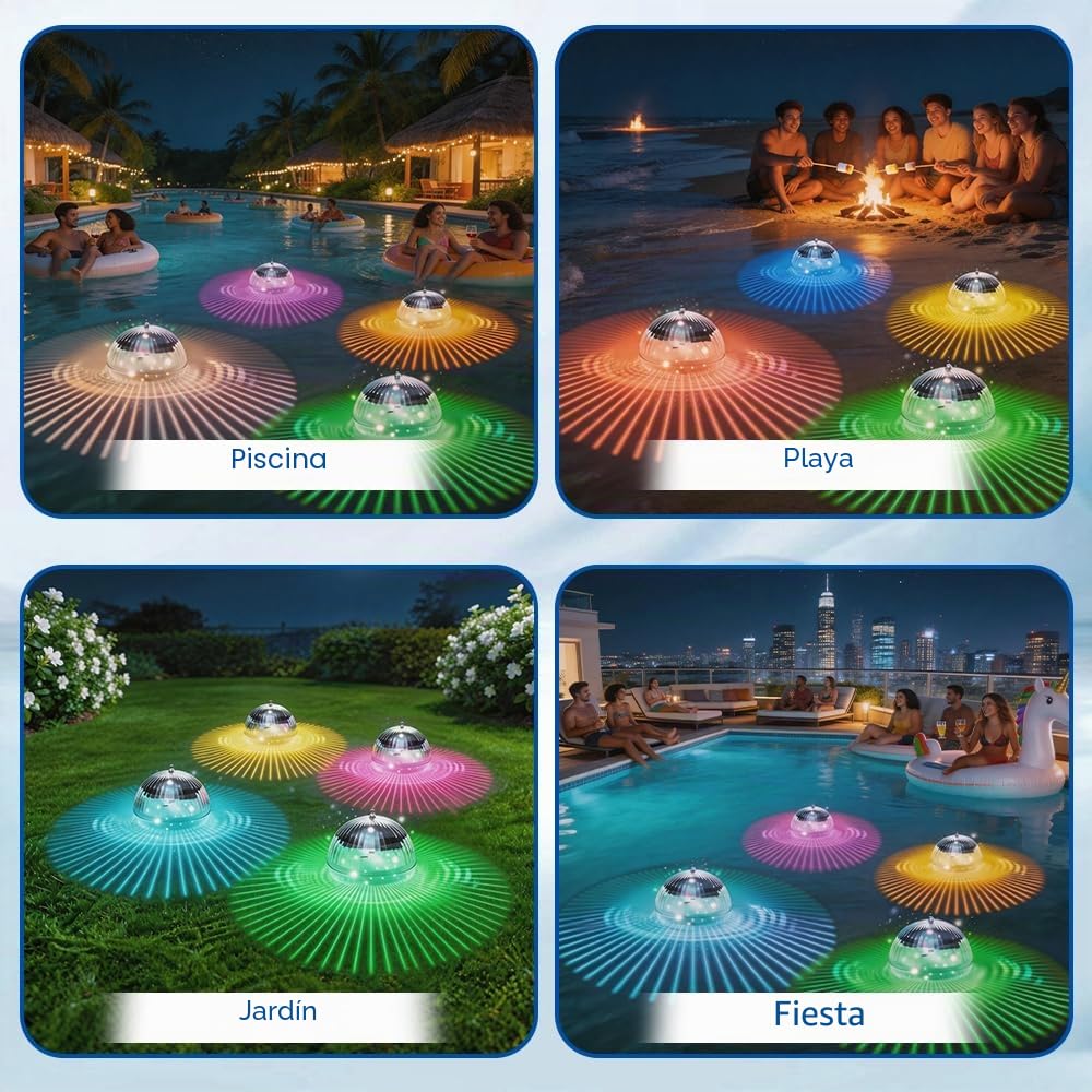 4 Piezas Luz Solar Piscina, Luces para Piscina, LED Luces Flotantes Piscina, RGB Multicolor Luces Solares Piscina,Luz para Piscina, Luz Solar Piscina Flotante para Piscina, Estanque, Fuente