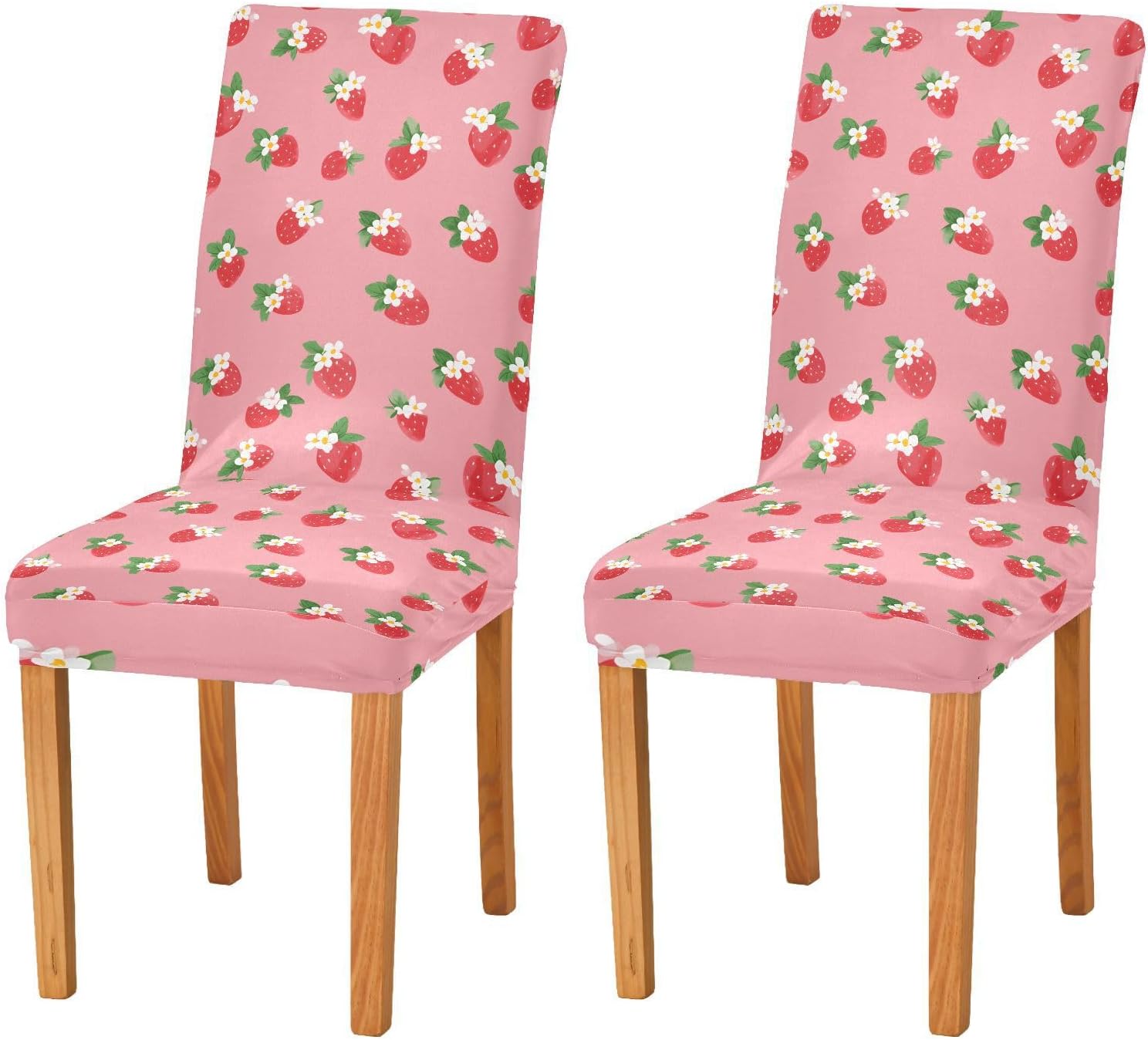 ALAZA Chair Covers for Dining Room, White Strawberry Flower Pattern Stretch Chair Cover Sets Chair Protector Removable Washable for Ktichen Restaurant Hotel