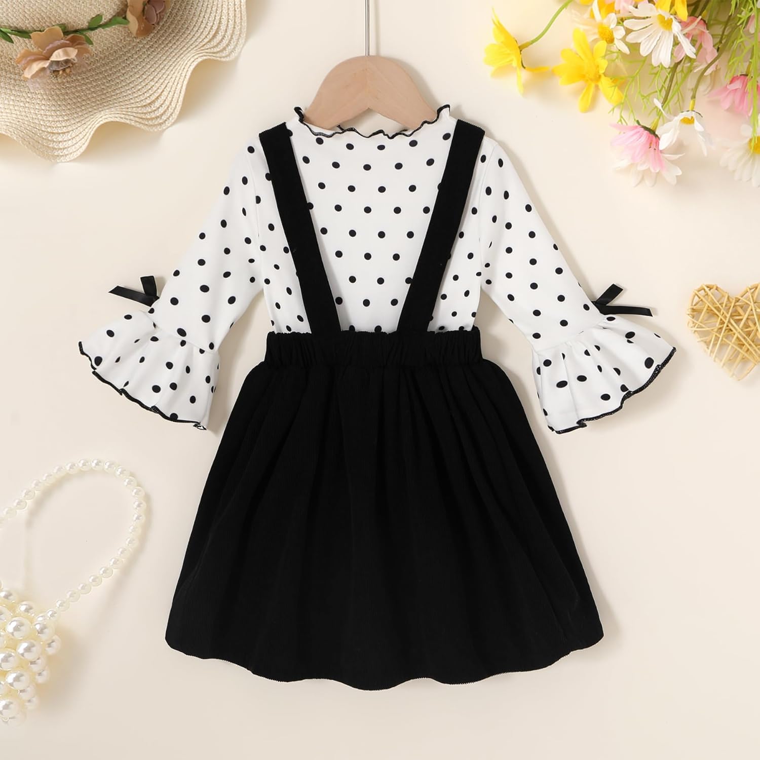 Toddler Baby Girl Fall Overall Dress 3/4 Flare Sleeve Shirt Corduroy Skirt Jumper 2Pcs Autumn Outfit Sets 1-5T - Image 4