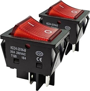 KCD4 Red Lighted DPST Rocker Switch, 30A, 2-Pack