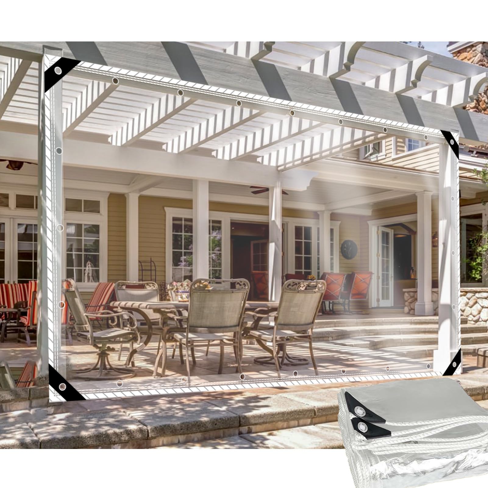 DGSFES Lonas Transparentes Impermeables Exterior con Ojales 2m Alto por 3m Largo,Lona Transparente para Terraza Cenador Pergola Jardin,Cubre Tendal Exterior Lluvia