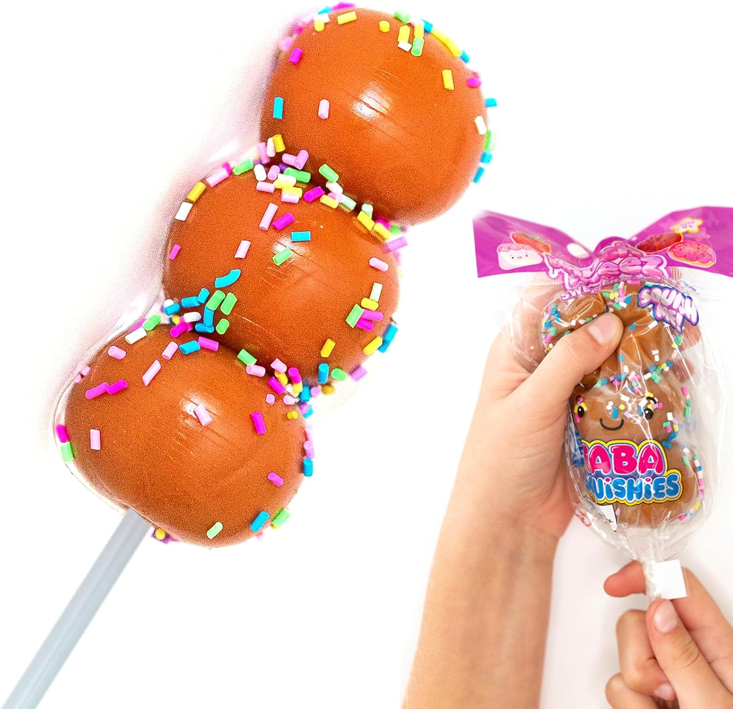 Taba Squishy Sweet Friends - 3 Taba Squishies on a Stick - Squish, Squeeze, Great for Stress Relief - Sensory / Fidget Play Food Squishy Toys for Kids and Adults