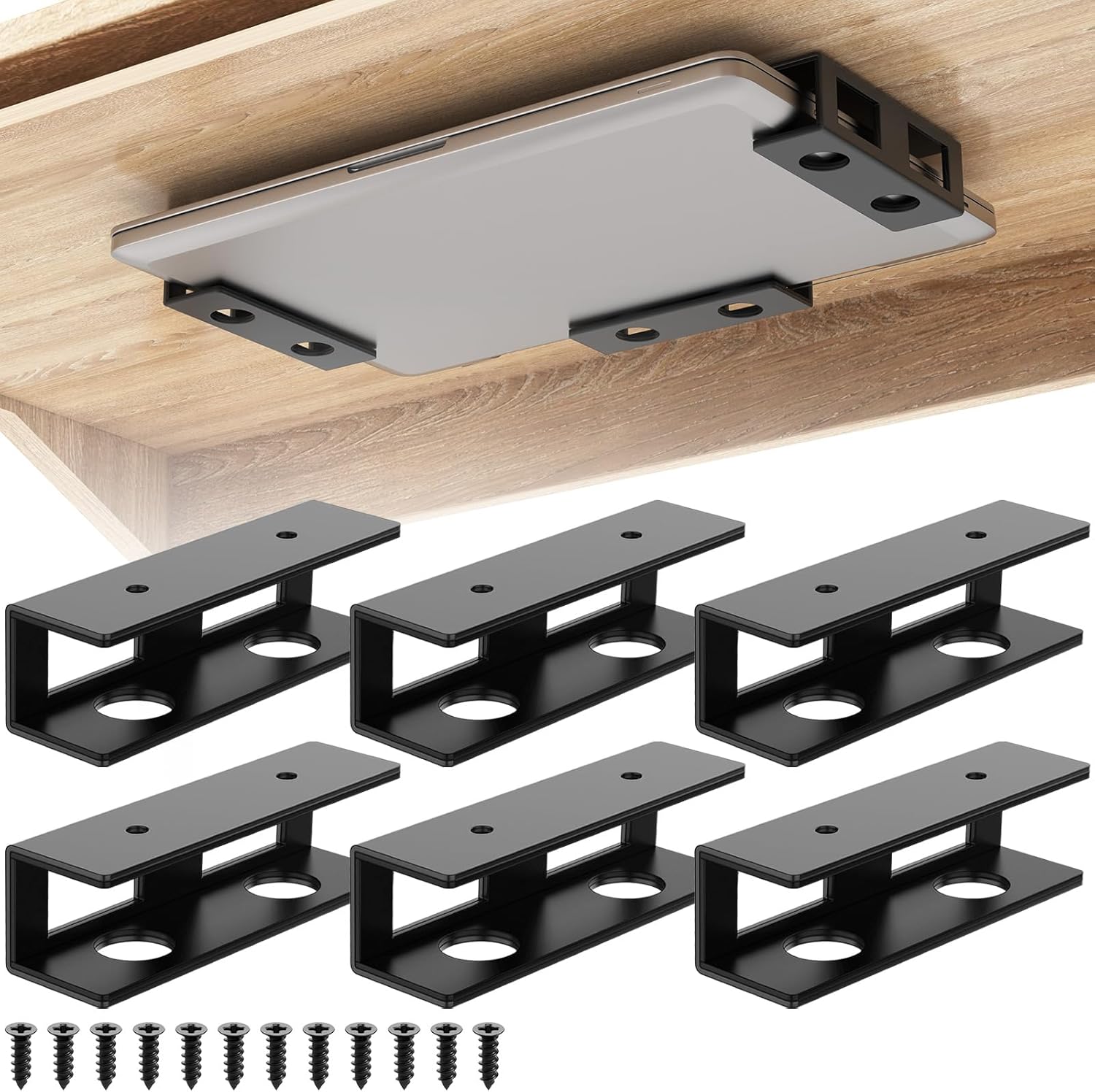 IRENPORU 6PCS Under Desk Laptop Mount with Anti-Scratch Silicone Pad - Adjustable Holder Shelf for Laptops & Devices (2 Pack)