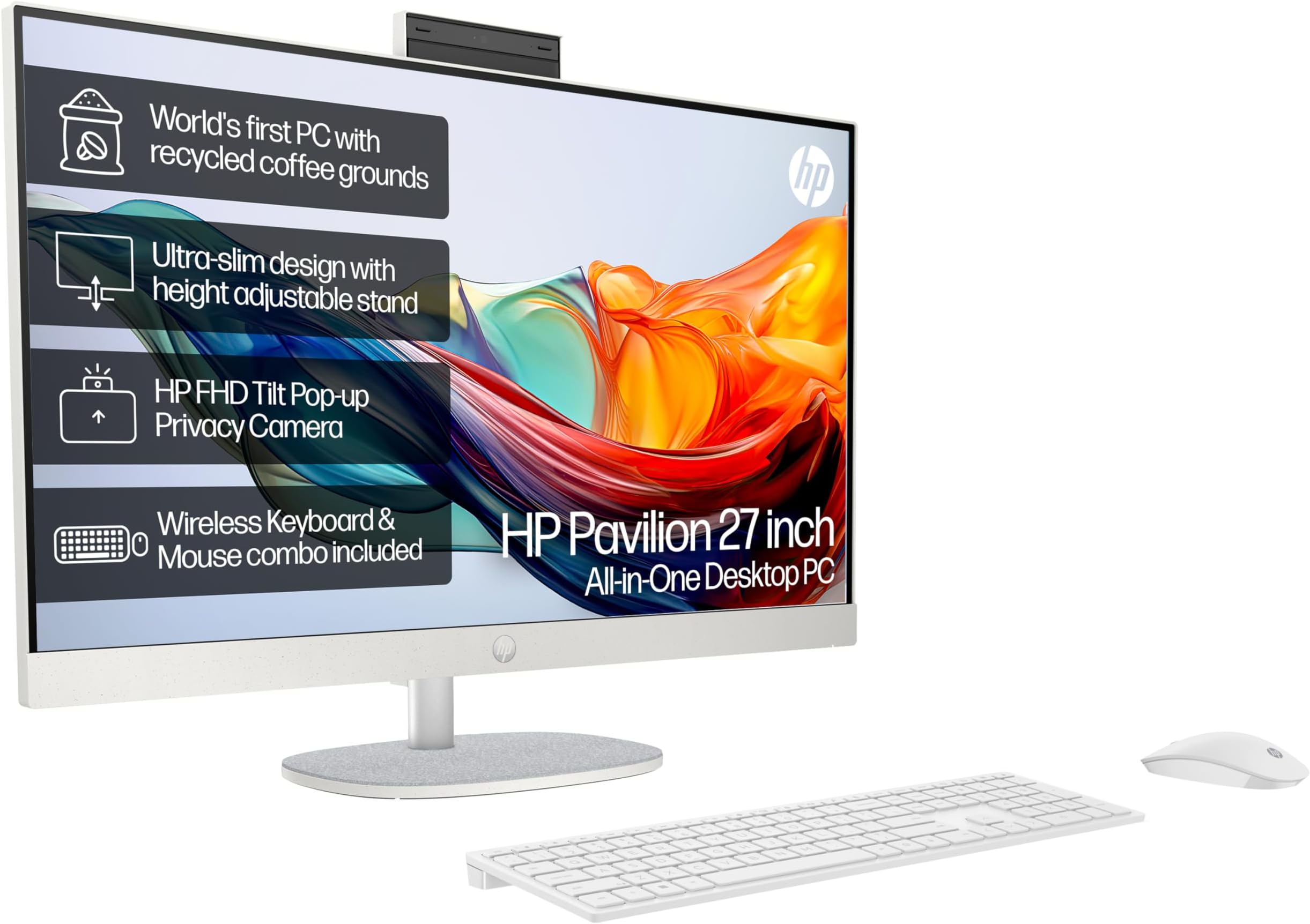 HP 27” All-in-One Desktop PC | AMD Ryzen 7-7730U Processor | 8 GB RAM | 512 GB SSD | AMD Radeon Graphics | FHD IPS Display | Windows 11 Home | Dual Speakers | Shell White 27-cr0031na