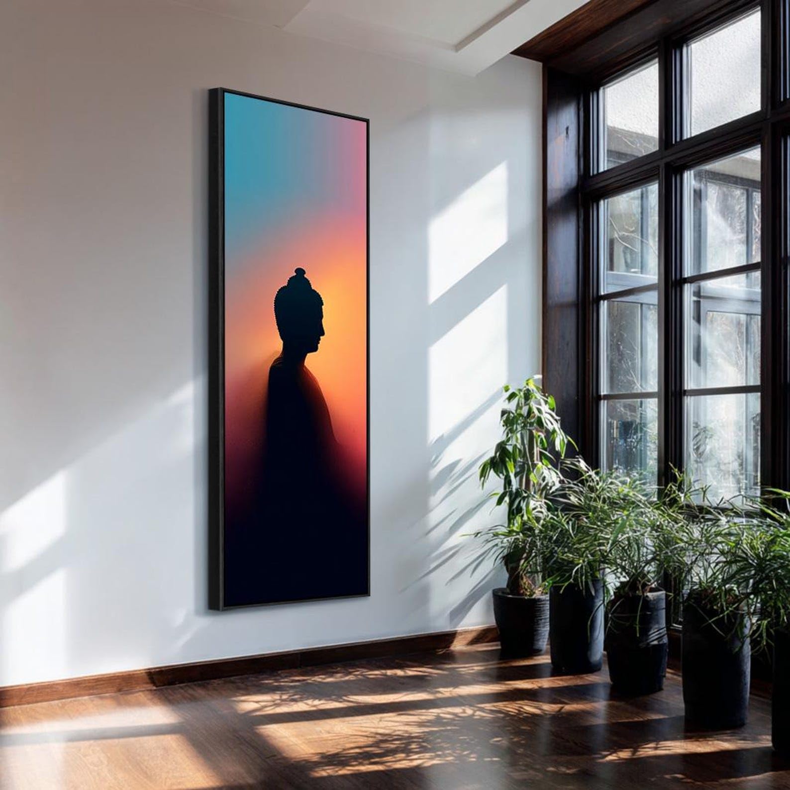 XINBAO Cuadro decorativo de lienzo para estudio de yoga estrecho, arte de meditación alto, decoración de pared zen, declaración espiritual delgada, Buda vertical (70x210cm/marco interior)