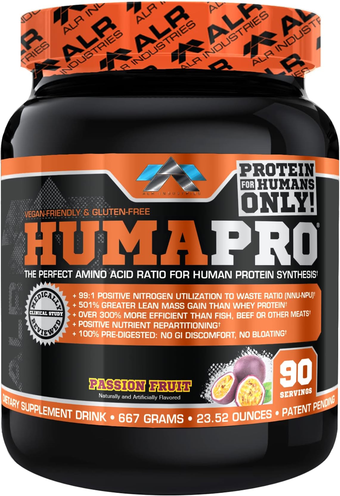 Humapro | Amino Acids Protein Matrix for Humans | 99% Utilization for Lean Muscle | Vegan, Gluten Free | 667g / 90 Servings (Passion Fruit)