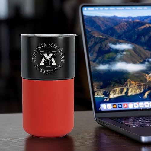 Miniatura 446 de Rico Industries NCAA Miami of Ohio Redhawks - Vaso de cerámica de 16 onzas con agarre de silicona, grabado láser profundo, diseño de color negro