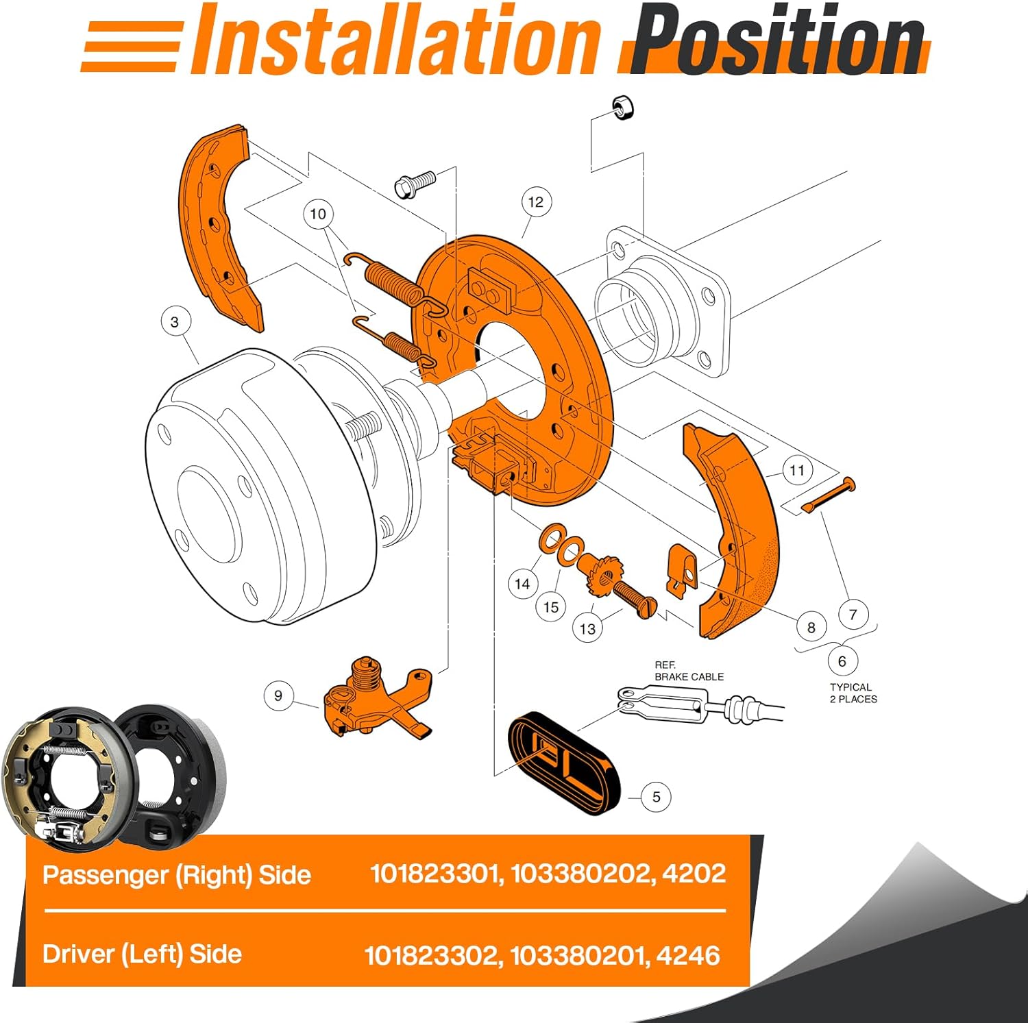 Golf Cart Brake Assembly, Fits Precedent &DS 1995-Up and Tempo 2018-Up, Driver & Passenger Side Club Car Rear Brake Cluster, Club Car Brake Kit OEM# 101823301, 103380202