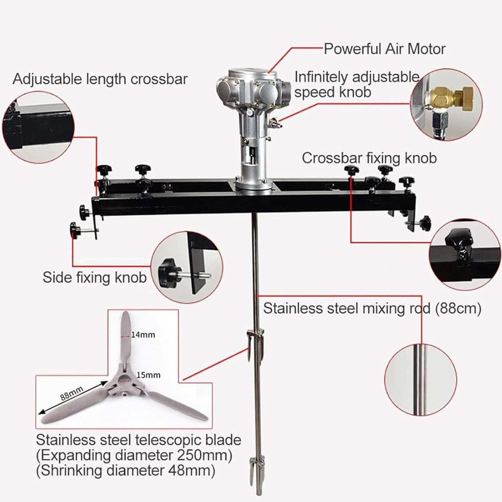 Mezclador de pintura neumático de 2 HP para uso industrial y doméstico, mezcla eficiente para pinturas y revestimientos en tanques