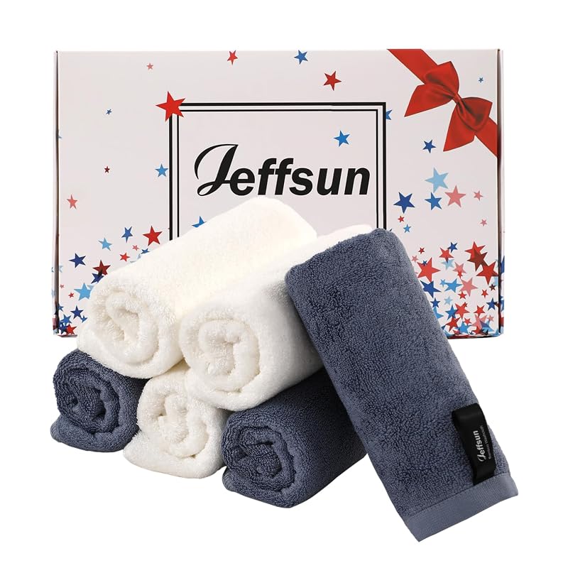 Panos de rosto JEFFSUN, 6 unidades, 33,02 cm x 33,02 cm, branco e azul ardósia
