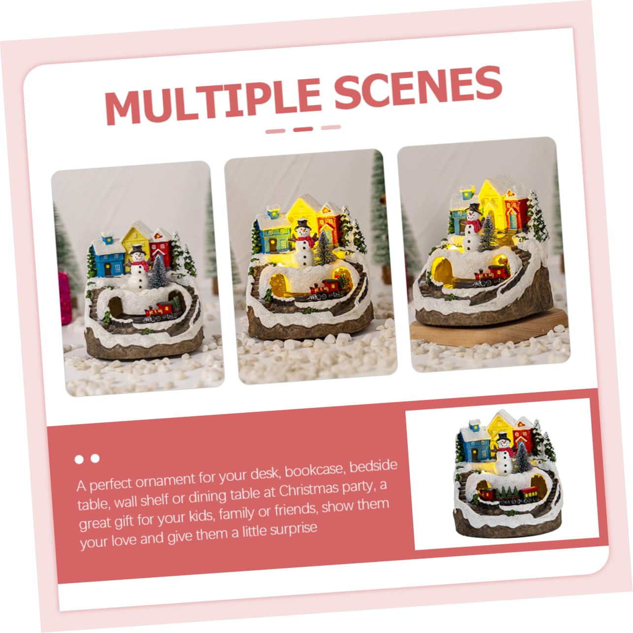 TOPBATHY de Navidad para Parejas Casa de Nieve Iluminada con Música Y Tren Decoración de Casa de Pueblo con Luces Led para Exhibición sobre La Mesa