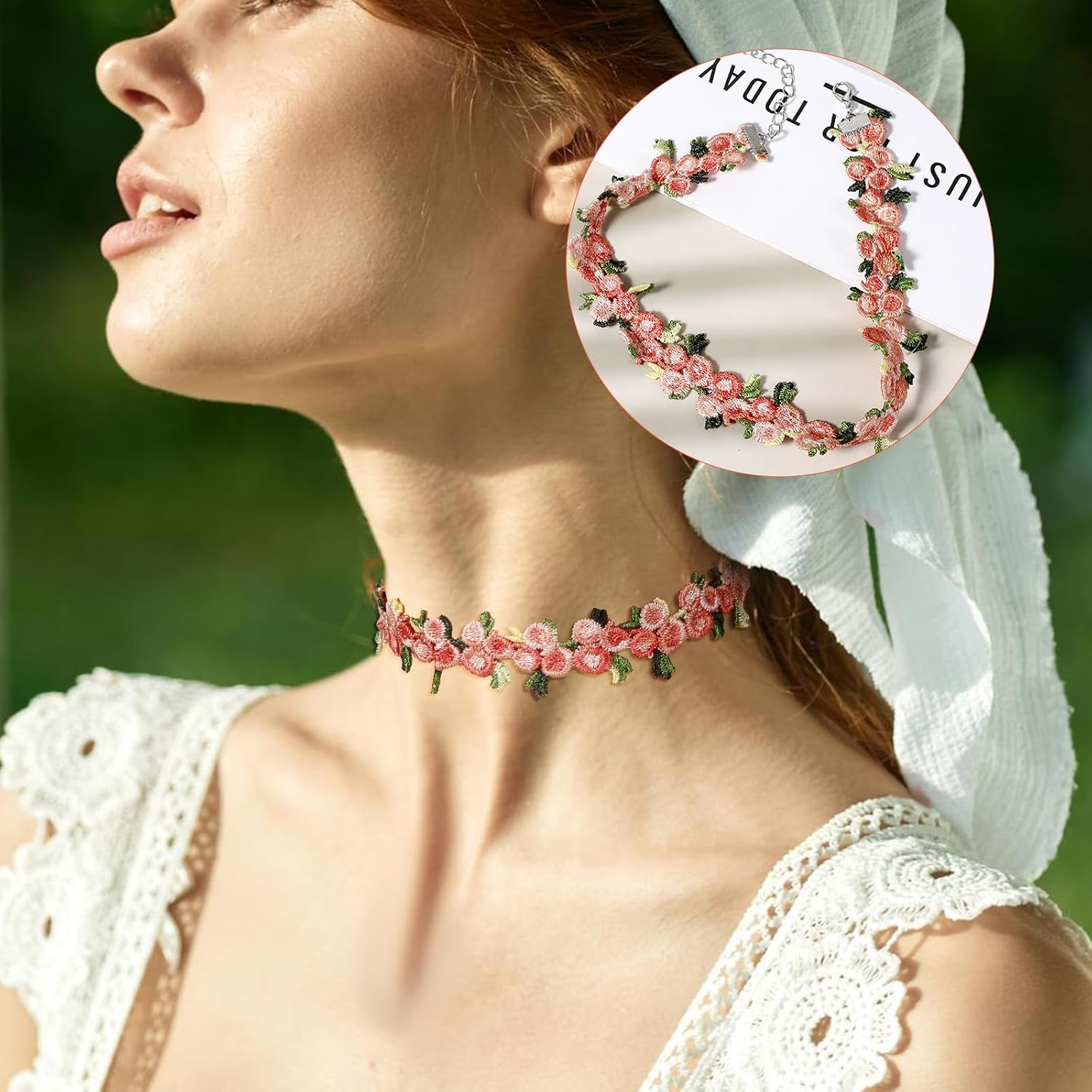 8PCS Choker Necklace for Women Girls, Black Lace Velvet Chockers, Daisy Gothic Punk Classic Choker, Adjustable Bohemian Flower Floral Lace Necklaces, Leaf Pendant Clavicular Chain for Party
