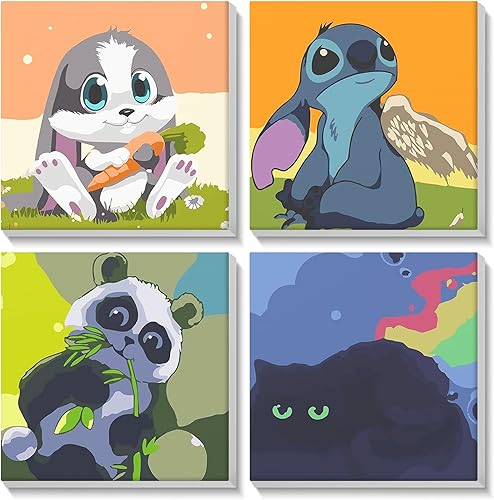 RICUVED Kit de pintura por números, paquete de 4 unidades de pintura enmarcada por números para niños adultos, 8 x 8 pulgadas con marco, pintura al