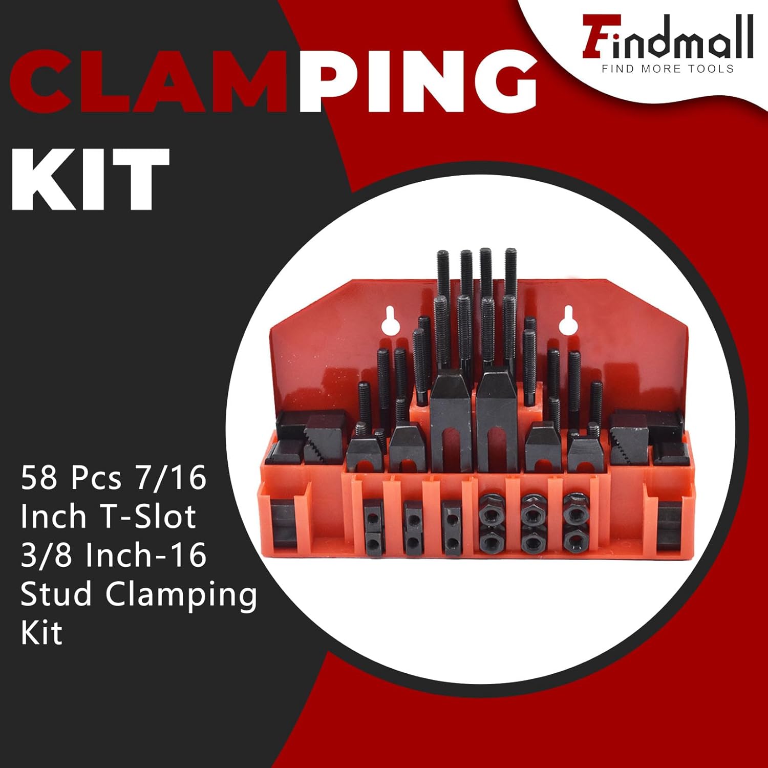 findmall 58 Pcs Pro-Series 7/16" T-Slot 3/8"-16 Stud Clamping Kit Hardened Hold Down Clamping Kit Fit for Bridgeport Mill
