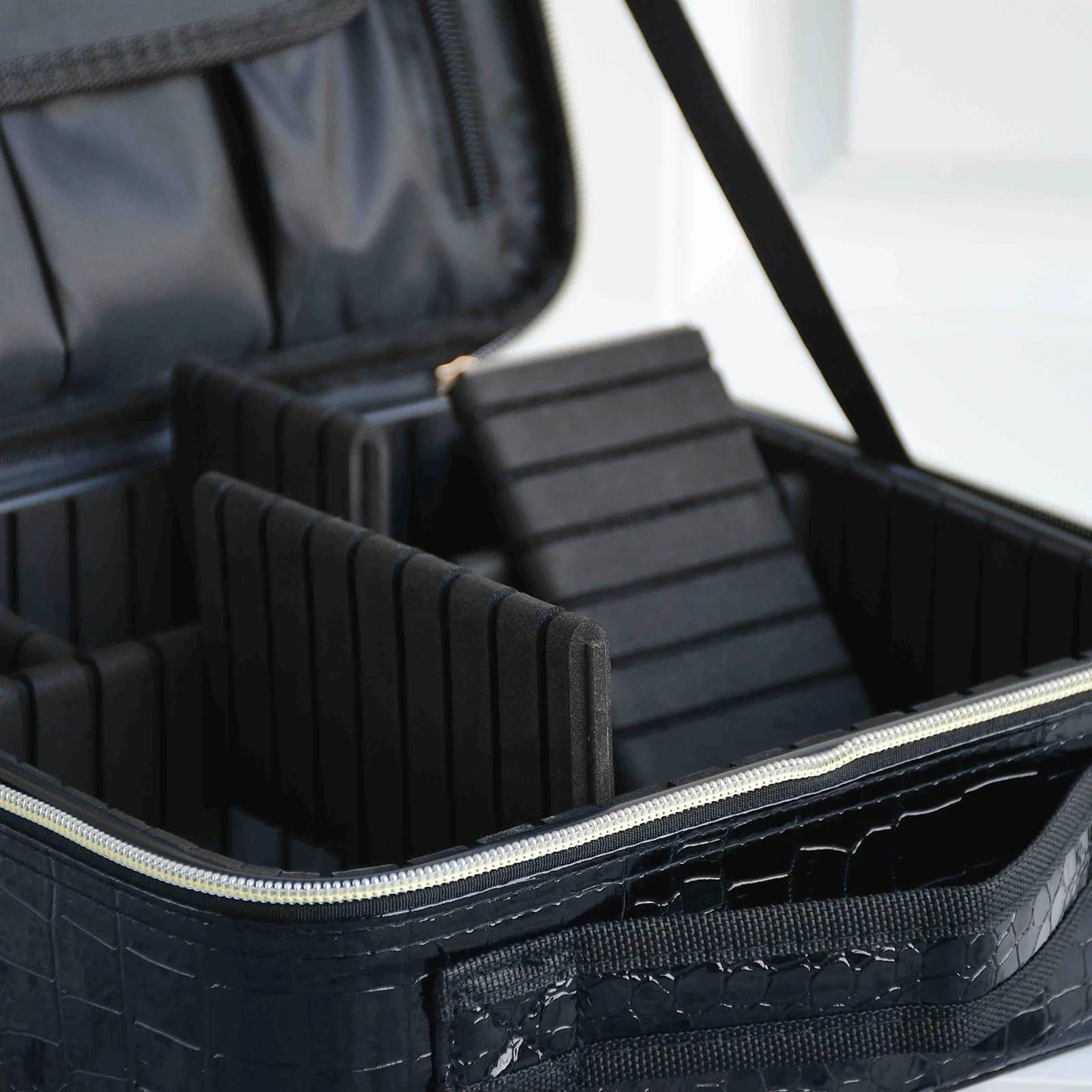 Neceser de Viaje para Mujer Bolsa de cosméticos Cuero PU for Mujer, Estuche Maquillaje portátil Multifuncional for Almacenamiento Viaje(Crocodile Black)