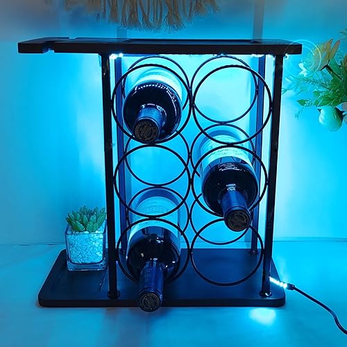 Miniatura 2 de Britrio Estante para vino con luz LED, soporte para botella de vino, soporte para vidrio, organizador para cocina, bar, armario, decoración del