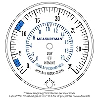 Vista 5 de MEASUREMAN Kit de prueba de presión de colector de gas natural o gas LP, 0-35 "W.C., 1/4" NPT, manguera de 40" de longitud