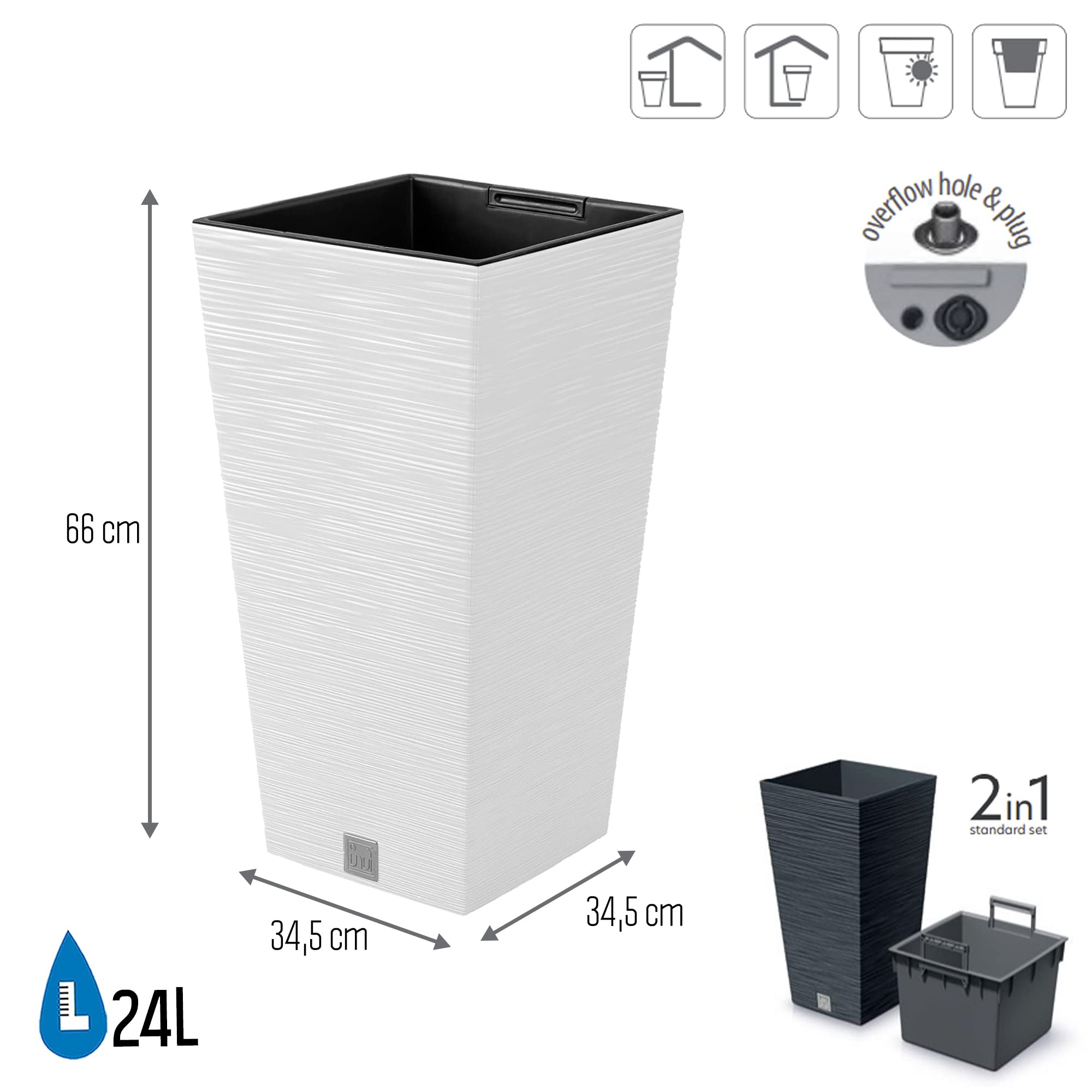 Vaso con riserva acqua 34x34x66cm Blanco - FURU