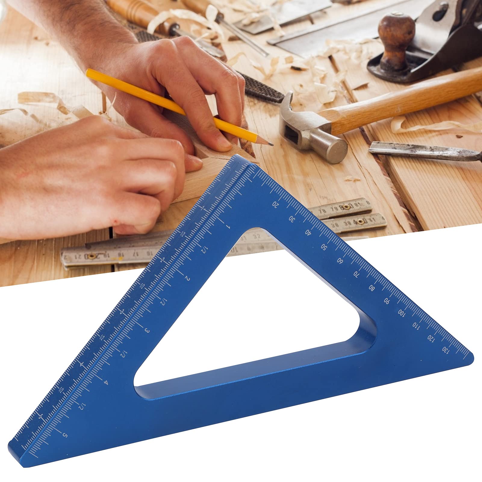 Squadra Triangolare da Carpentiere, Blu, a 90 Gradi in Pollici, in Lega di Alluminio, con Misure metriche.