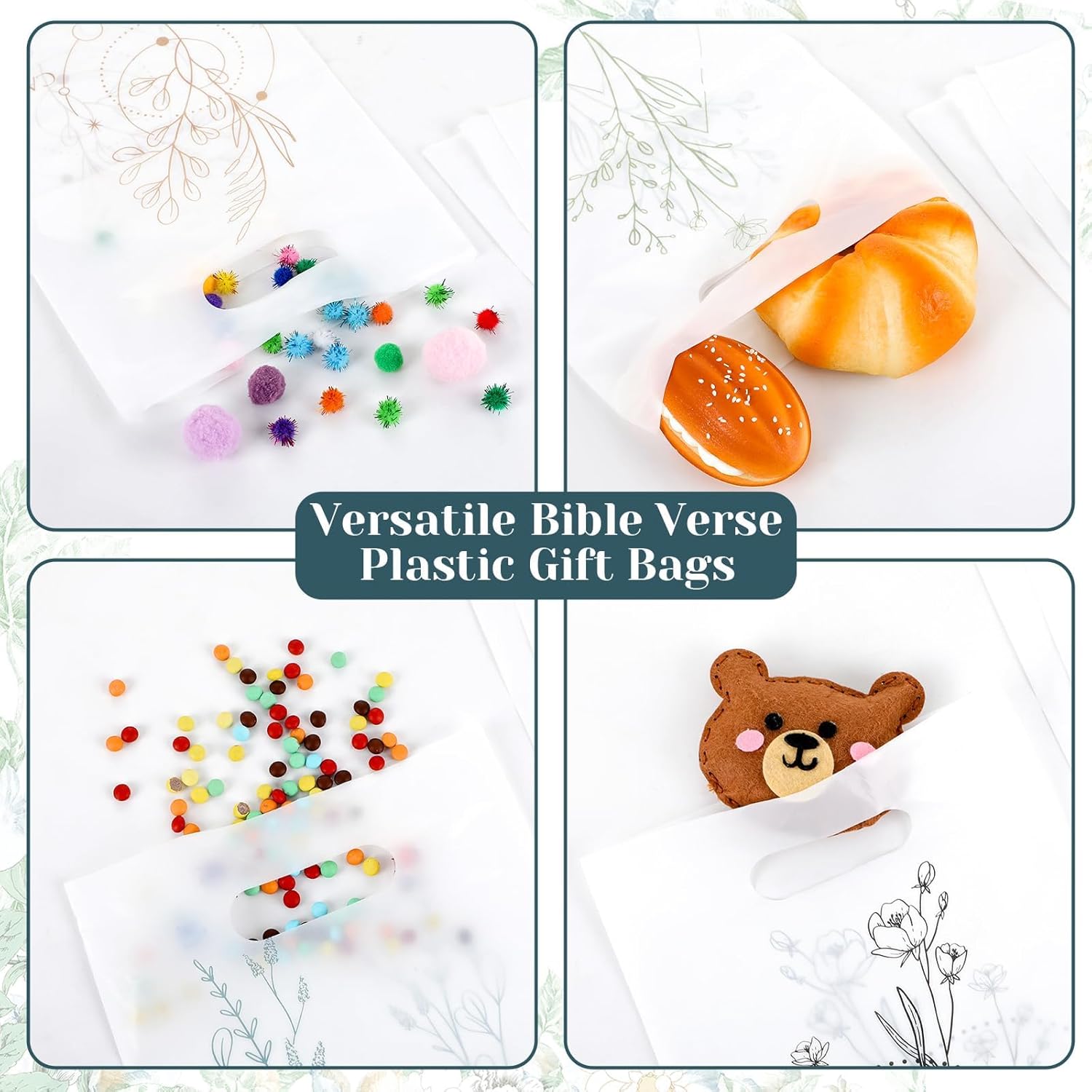 party greeting 200Pcs Church Gift Bag Religious Christian Plastic Goody Bags with Handle Bible Verse Religious Treat Bags Church Party Supplies for Birthday First Communion Present Wrapping,5 Design