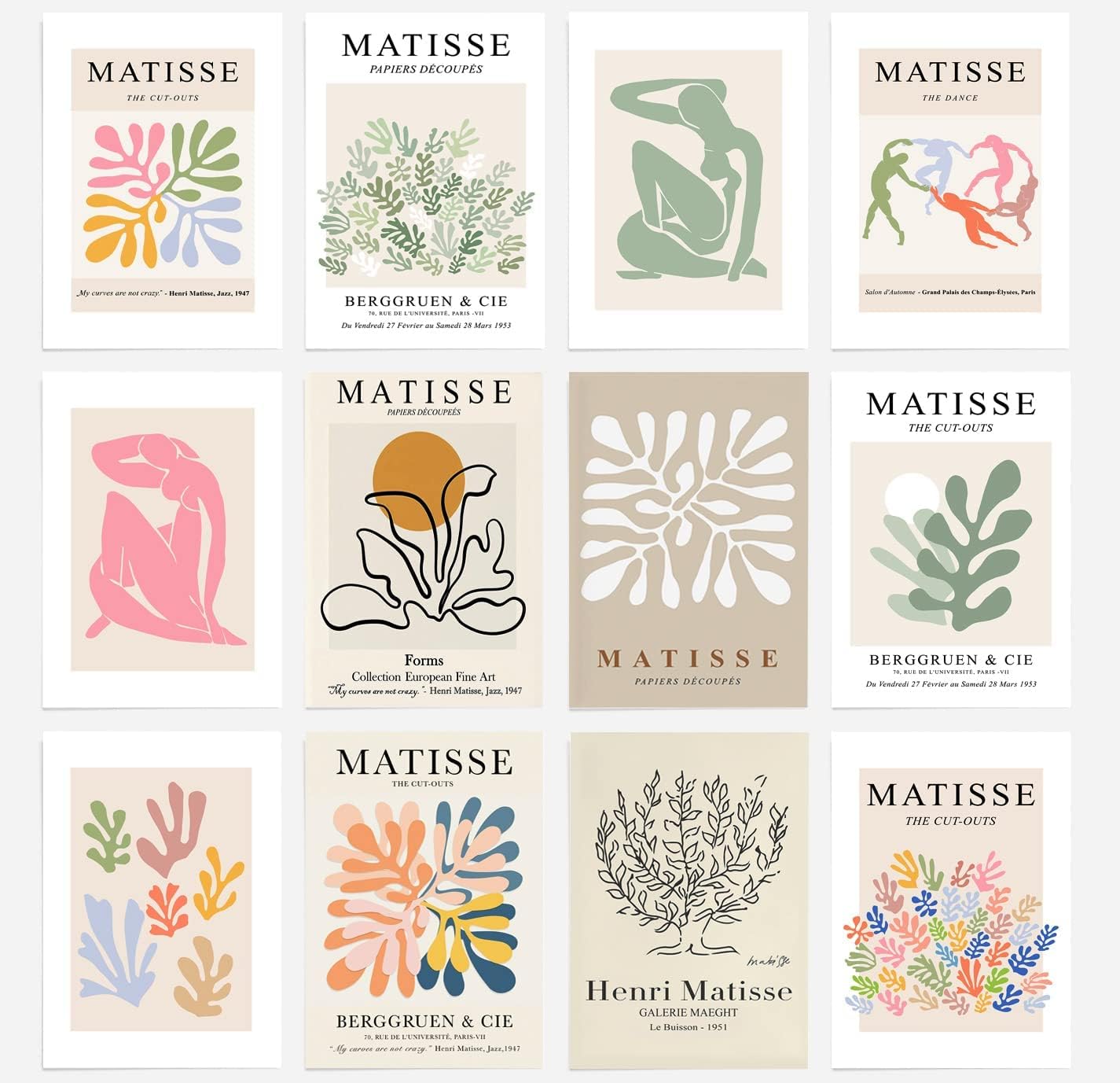 12PCS Matisse Poster, Danish Pastel Room Decor, Minimalist Wall art