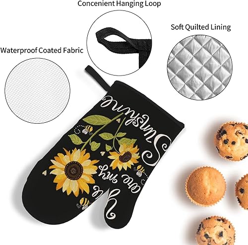 Miniatura 4 de Juego de 4 manoplas de horno y soportes para ollas, diseño de girasol, resistentes al calor, guantes para horno de cocina, agarraderas, almohadillas