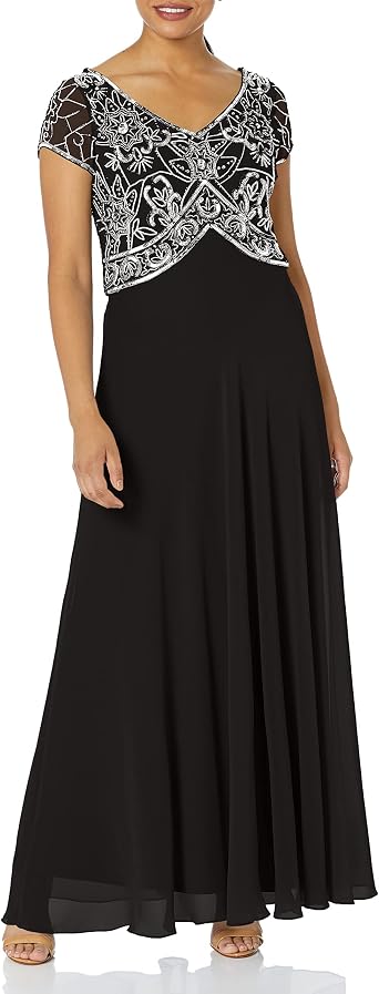 J Kara Women Cap V-Neck Beaded Dress