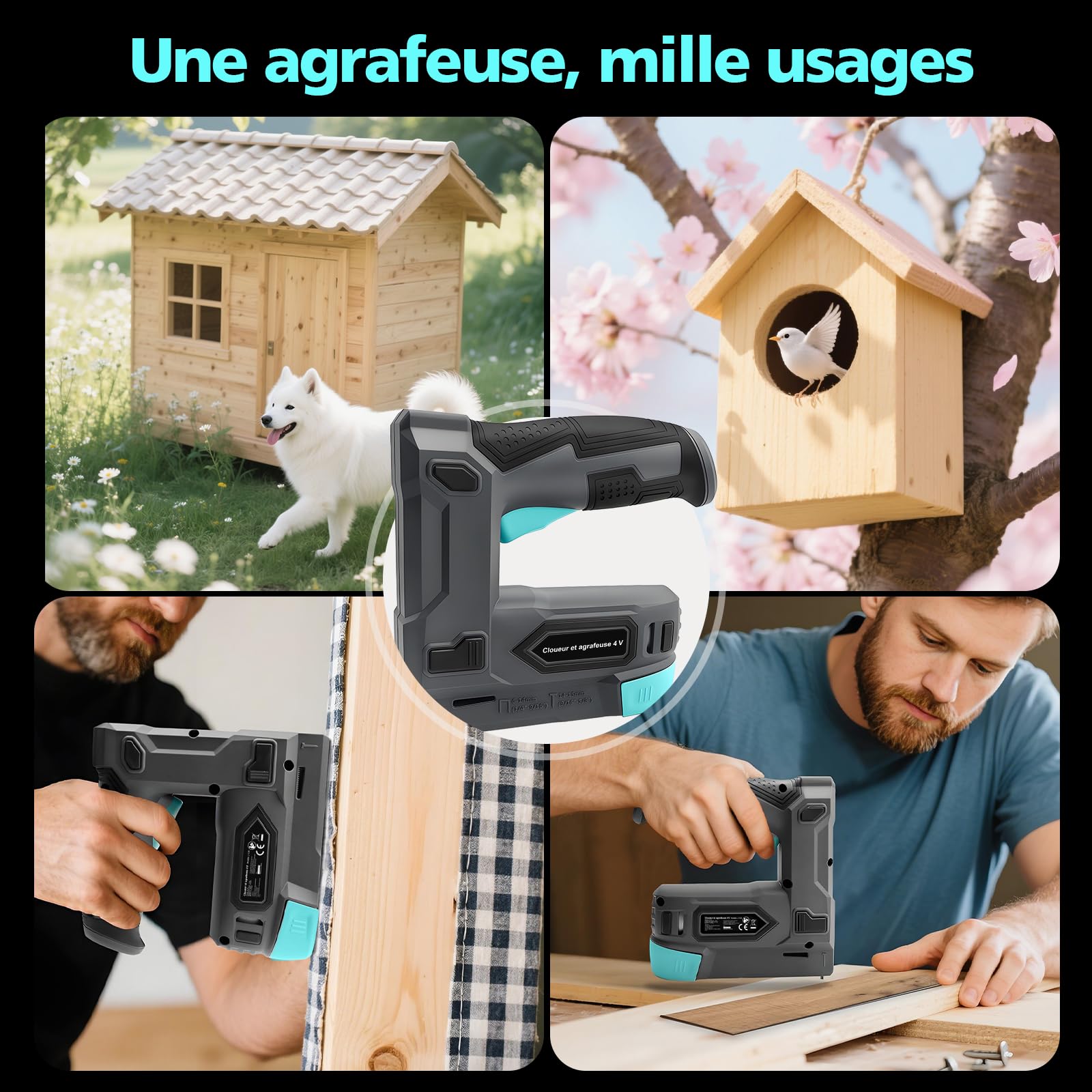 4V Akku Nagelpistole & Tacker 2-in-1, Elektrotacker für 6-14mm Nägel und 14-15mm Klammern, inkl. 400 Klammern & 100 Nägel, für Polster, Holzarbeiten & DIY-Projekte