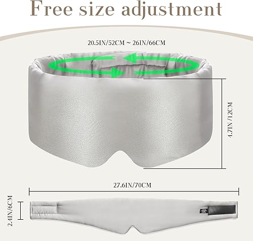 Miniatura 5 de 100% Mulberry Silk Sleep Mask Eye Mask for Women Man with Adjustable Band, for Side Sleeper Blackout Sleep Mask for Travel Rest and Office (Gray)