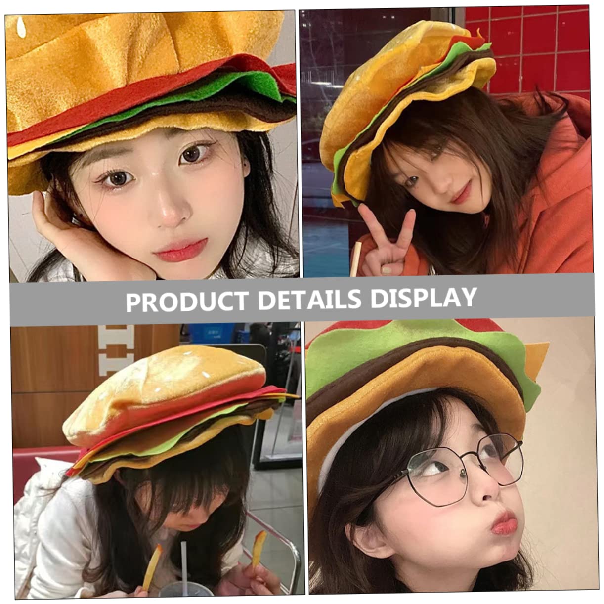 4piezas Sombrero De Hamburguesa Divertido Cosplay y Halloween Gorro De Diseño Adorable y Original Para Adultos