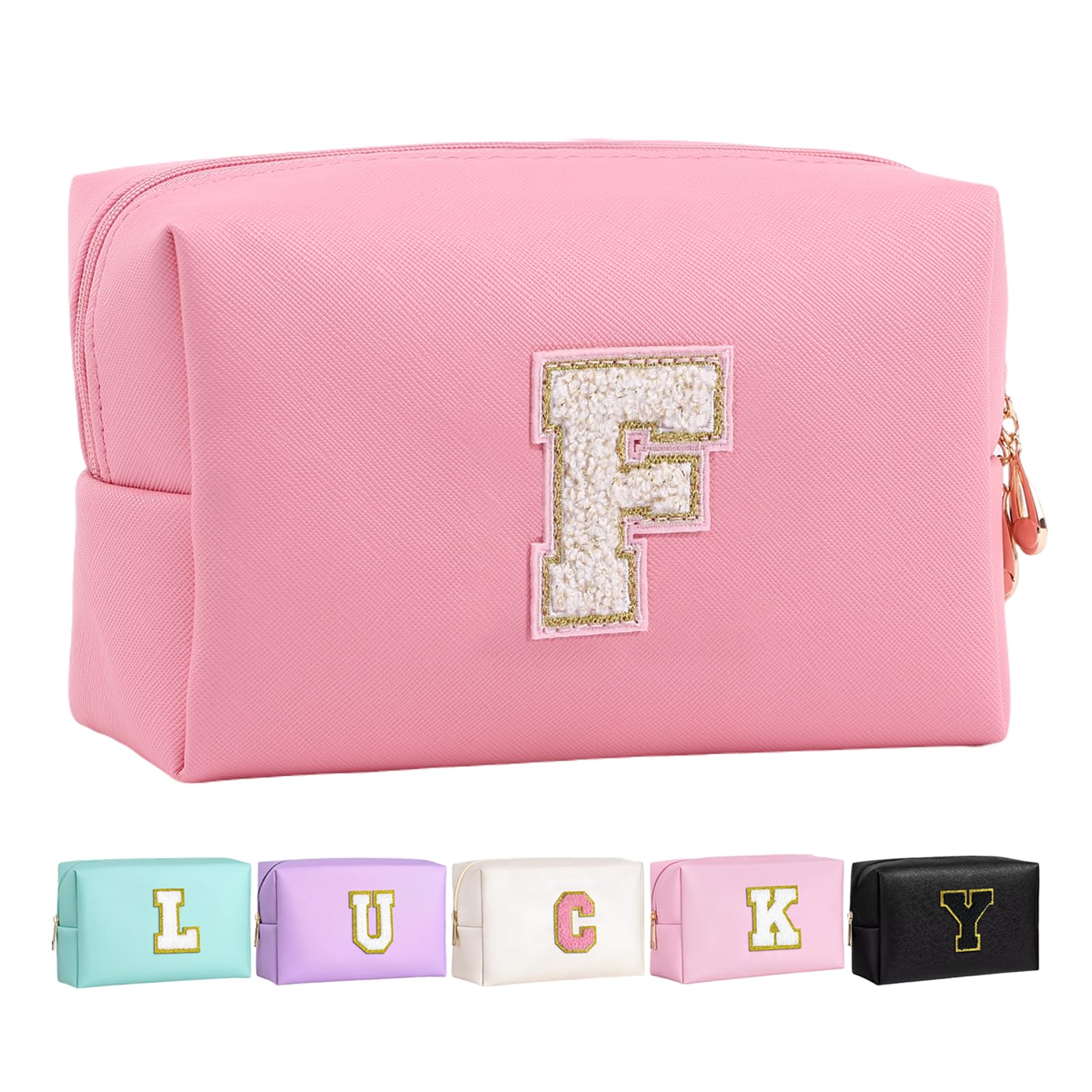 Letoileite Personalized Preppy Patch Makeup Bag Waterproof PU Leather Travel Toiletry Bag with Zipper，Cosmetic Bag Women Friend Birthday Christmas
