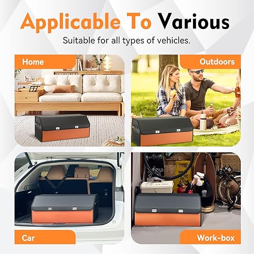 Miniatura 8 de Noaman Organizador de maletero de cuero para SUV, organizador de almacenamiento grande para maletero de automóvil con tapa y 2 divisores extraíbles,