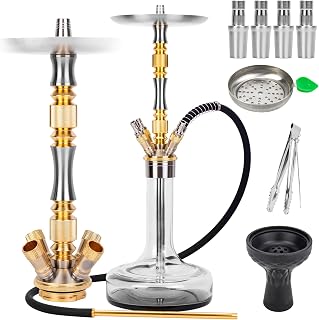 Hookah Complete Set with 4 Connections Family Travel 4 Pipe Shisha for Holiday Party Birthday