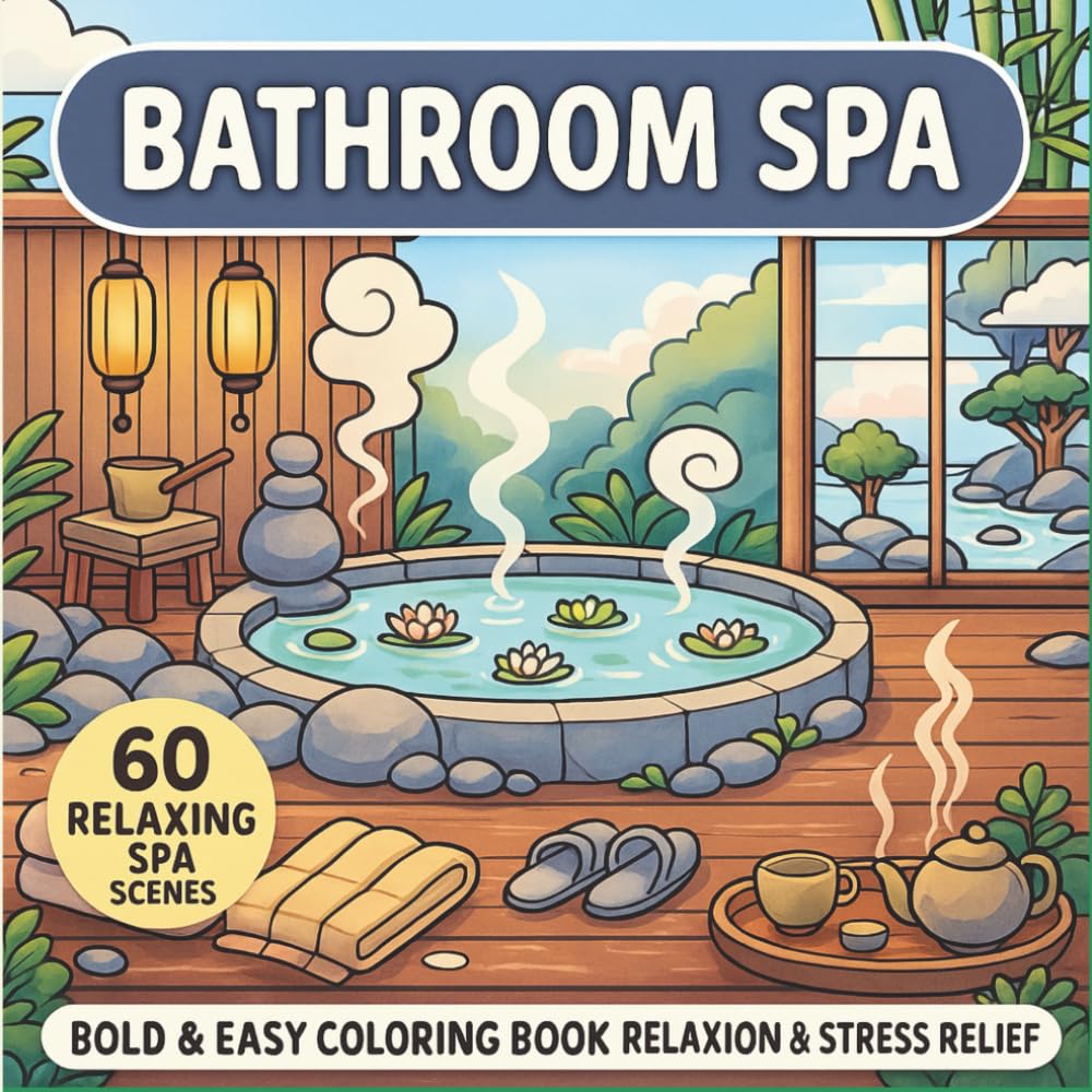 Bathroom Spa Coloring Book: 60 Relaxing Bold & Easy Spa Scenes for Stress Relief, Mindfulness & Zen Relaxation: Bold & Easy Coloring Book for Relaxation & Stress Relief