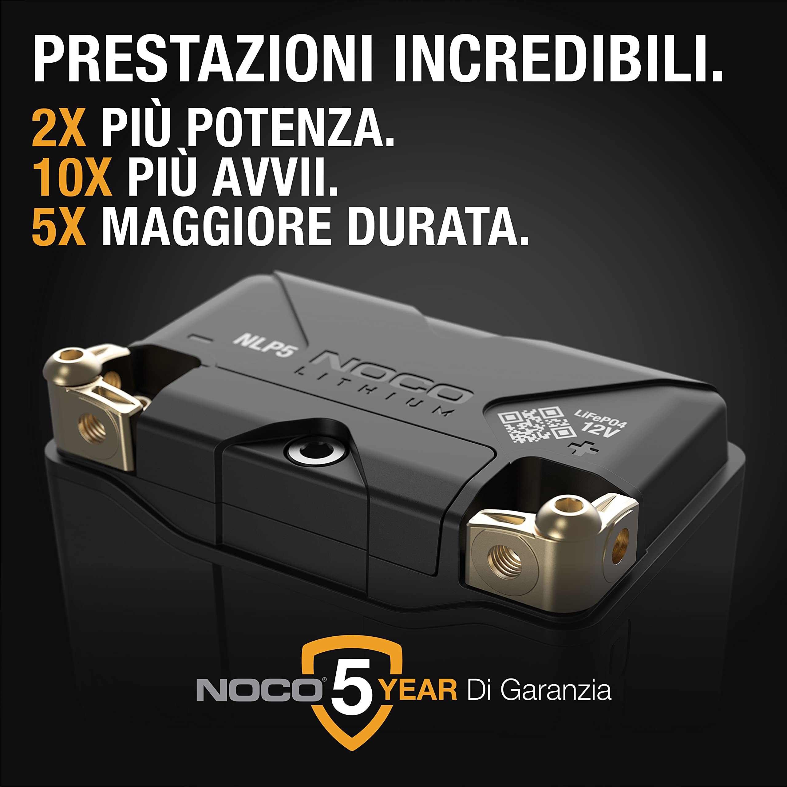 NOCO Lithium NLP5: Batteria Moto 12V Ultra-Leggera – Gruppo 5 – 2Ah – Avviamento 250A – BMS Intelligente – Certificata UL