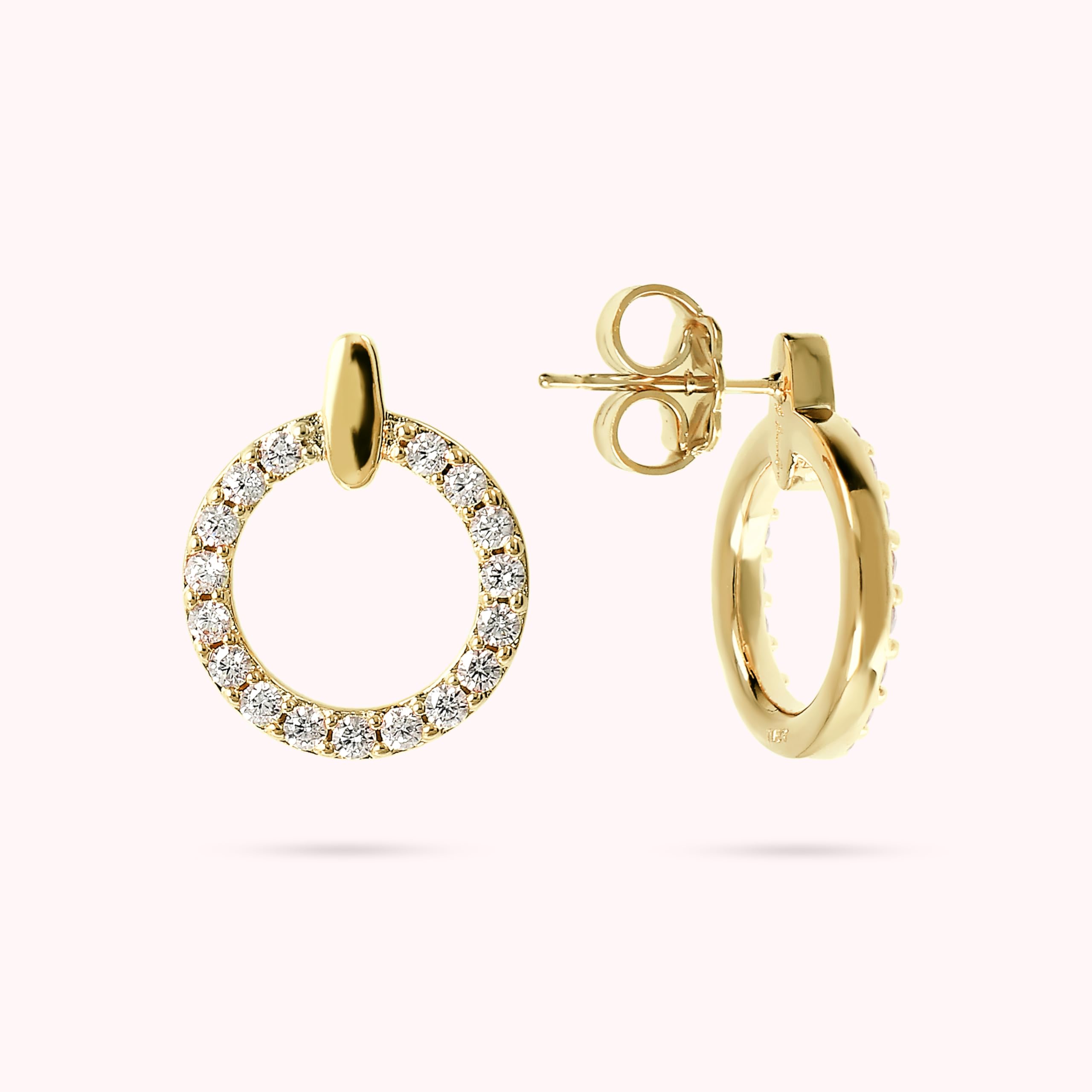 BRONZALLURE Orecchini Donna placcati Oro Giallo 18k – Orecchini a Lobo Anallergici con Anelli in Pavé di Cubic Zirconia – Gioielli Made in Italy – Idea Regalo Compleanni, Anniversari, Festa Donna
