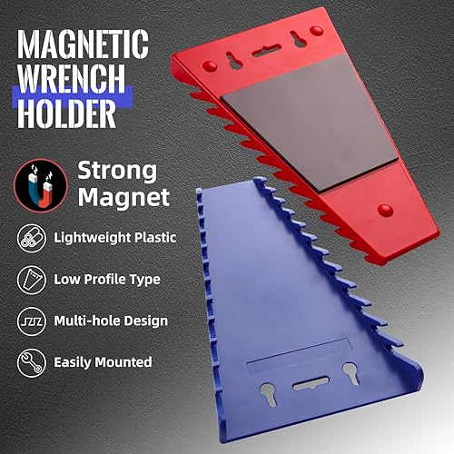 Miniatura 2 de Reniteco Paquete de 4 organizadores magnéticos para llaves, bandejas de herramientas con soporte de llave de ABS, 48 ranuras de almacenamiento de