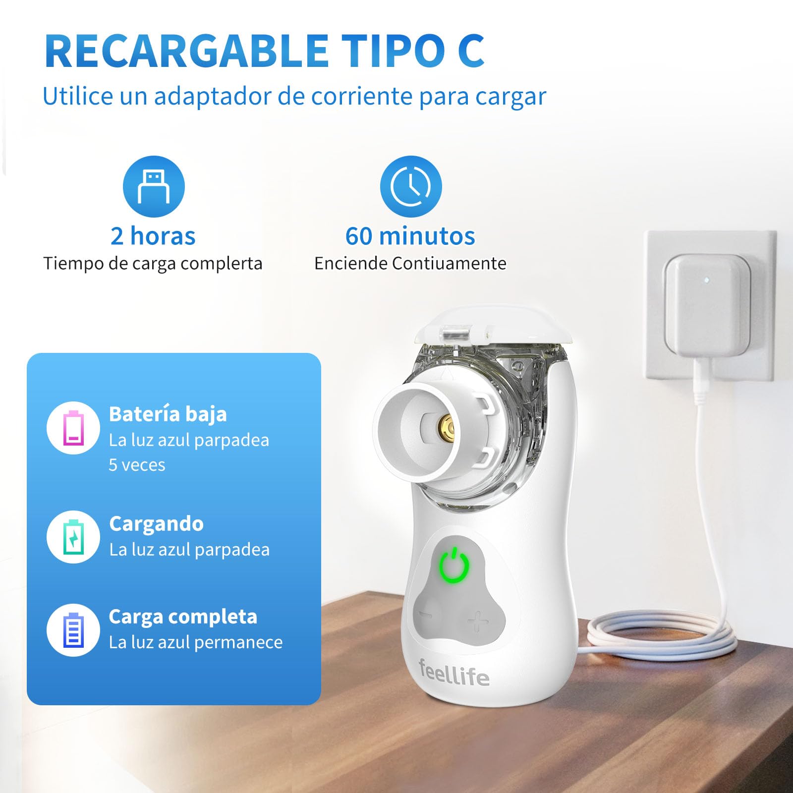 FEELLIFE Nebulizador Portátil Recargable Tipo C Silencioso para Bebés y Adultos