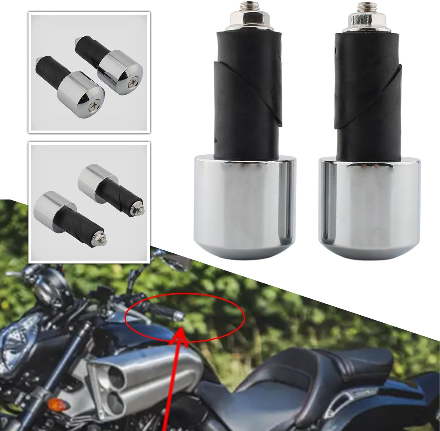 2Pcs 18mm Chrome Handlebar Grips Handle Bar End Cap Plugs Kit Compatible with Yamaha VMAX 400 500 750 1200 1700