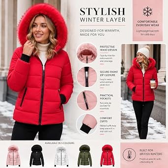 Womens Puffer Jacket with Hood Lightweight Down Jacket Women with Fur Hood