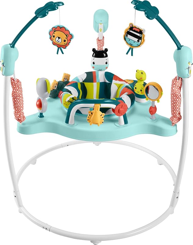 Fisher-Price Hamaca para bebé Esquinas coloridas Centro de actividades Jumperoo con música Luces Sonidos y juguetes de desarrollo
