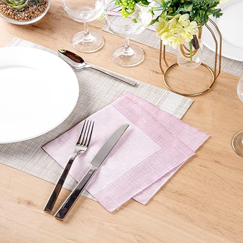 Miniatura 6 de Restaurantware Luxenap Super Lux Servilletas desechables de cena, suaves y duraderas, de 16 x 16 pulgadas, color blanco con hilos burdeos,