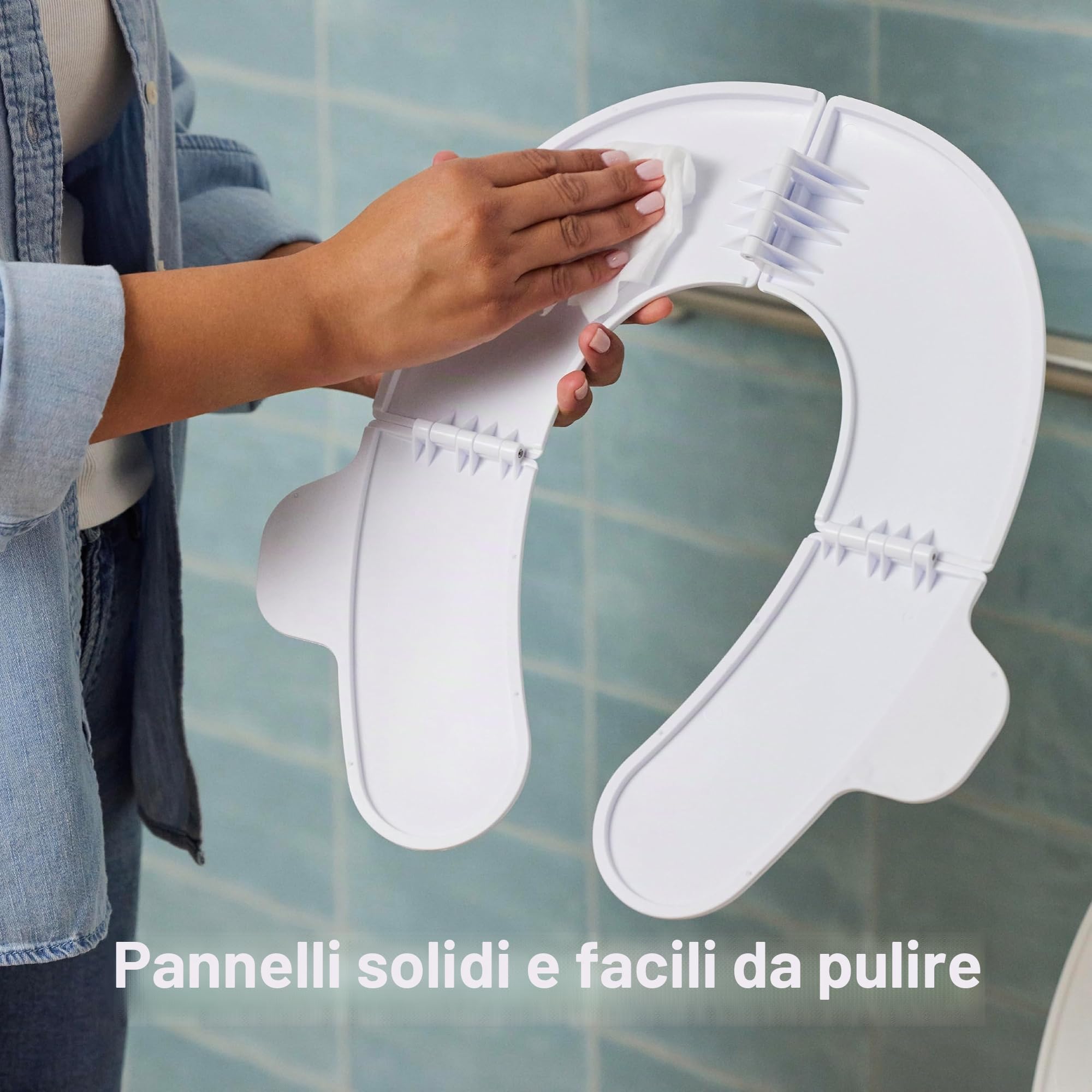 Frida Baby Vasino portatile pieghevole per WC, sedile da viaggio pieghevole per bambini, adatto per WC rotondi e ovali, base antiscivolo, maniglie, borsa da viaggio inclusa